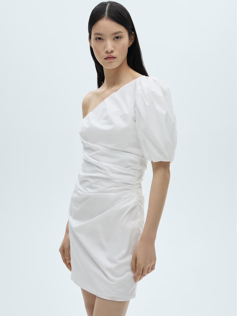Mango White asymmetrical puff sleeve dress NWT